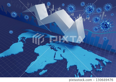 Coronavirus epidemic outbreak, financial crisis - 3D illustration 130689476