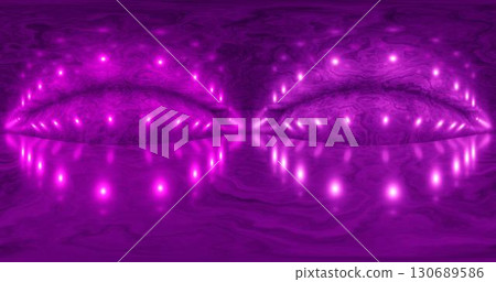 3d rendering. 360 degree spherical seamless vr panorama. Abstract empty dark interior with neon lighting, HDRI environment map of exhibition gallery with glossy walls. 130689586