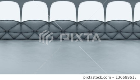 3D rendering. 360 degree HDRI map. A round room with soft, safe walls and white lighting. Laboratory or gateway. 3D rendering. 360 degree HDRI map. A round room with soft, safe walls and white lighting. Laboratory or gateway. 130689615