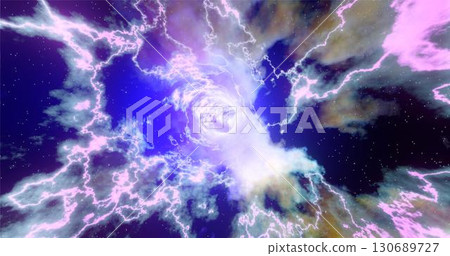 3D rendering. Wormhole in time and space. Movement at the speed of light. Abstract jump into space in hyperspace among colorful stars. Flying through nebulae or gas clusters. 130689727