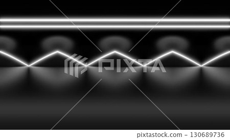 3d rendering. 360 degree spherical seamless vr panorama. Abstract empty dark interior with neon lighting, HDRI environment map of exhibition gallery with glossy walls. 130689736