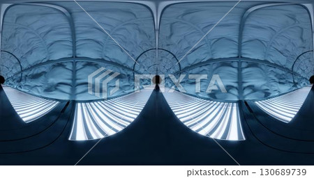 3d rendering. 360 degrees.HDRI map. Corridor with soft, safe walls and neon blue lighting. Laboratory or gateway. 3d rendering. 360 degrees.HDRI map. Corridor with soft, safe walls and neon blue lighting. Laboratory or gateway. 130689739