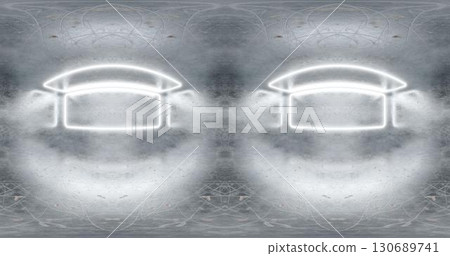 3d rendering. 360 degree spherical seamless vr panorama. Abstract empty white interior with neon lighting, HDRI environment map of exhibition gallery with marble walls. 130689741