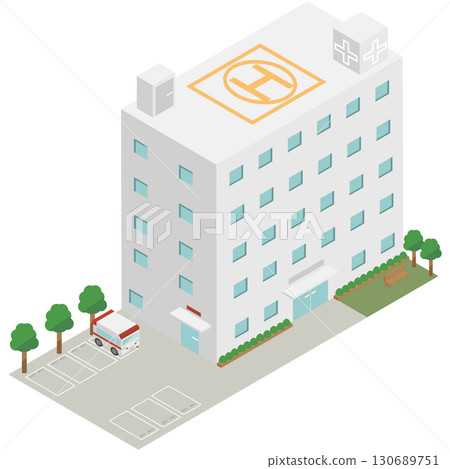 Isometric image of a large hospital building 130689751