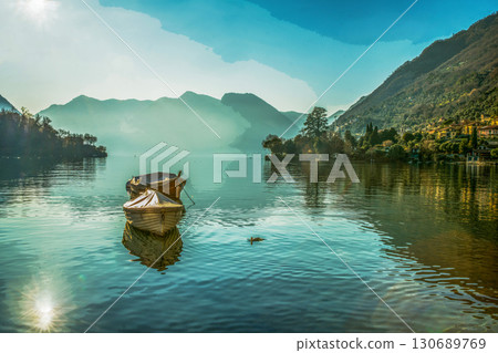 Amazing landscape on Itallian Como lake from one village (town) Amazing landscape on Itallian Como lake from one village (town) 130689769