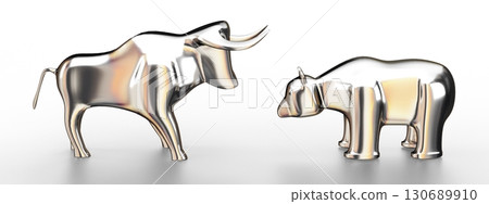 Bull and bear - stock exchange, finance concept - 3D illustration Bull and bear - stock exchange, finance concept - 3D illustration 130689910