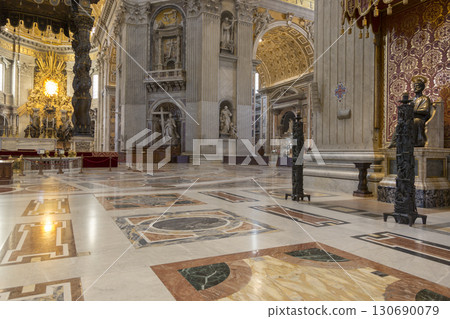 Rome, Italy - August 17, 2019: Interior and decoration of St. Peter's Basilica in Vatican. Rome, Italy - August 17, 2019: Interior and decoration of St. Peter's Basilica in Vatican. 130690079