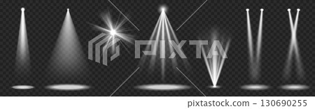 Stage light beams set on transparent background Stage light beams set on transparent background 130690255