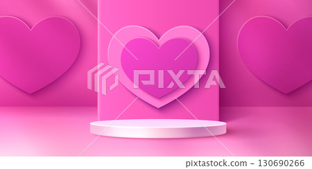 Pink heart podium with 3d Valentine day decoration Pink heart podium with 3d Valentine day decoration 130690266