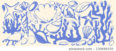 Coastal boho shell illustration 130690350
