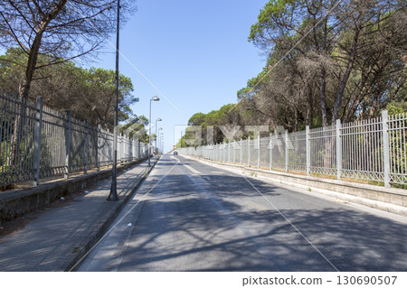 Rome, Italy - August 18, 2019: Road to the sea in the city of Castel Volturno in Italy 130690507