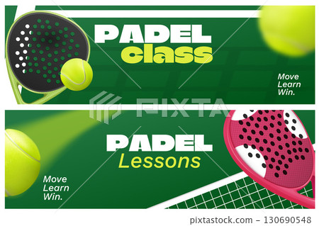 Realistic Athletic Horizontal Banner Set with Racquets and Ball 130690548