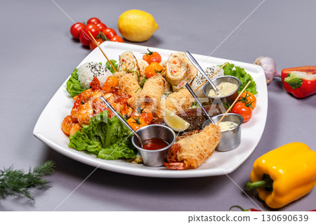 Close-Up of Asian Dish: Spicy Shrimp and Sauce 130690639