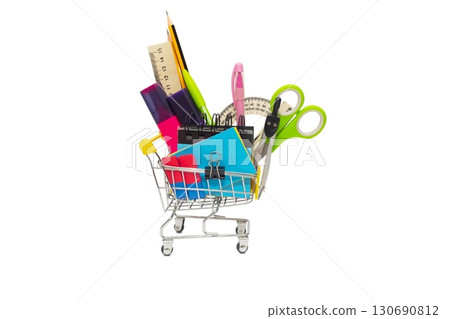 School and office stationery set in a shopping cart School and office stationery set in a shopping cart 130690812