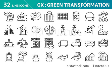 一組 32 個與 GX(綠色轉型)相關的圖示。 一組 32 個與 GX(綠色轉型)相關的圖示。 130690904