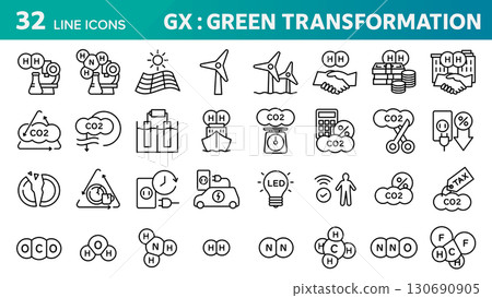 A set of 32 icons related to GX (Green Transformation). 130690905
