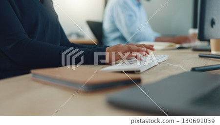 Businesswoman, corporate and typing on keyboard, closeup and working on computer in office, Motivated business person, research and planning for report, proposal and strategy or document on desktop Businesswoman, corporate and typing on keyboard, closeup and working on computer in office, Motivated business person, research and planning for report, proposal and strategy or document on desktop 130691039