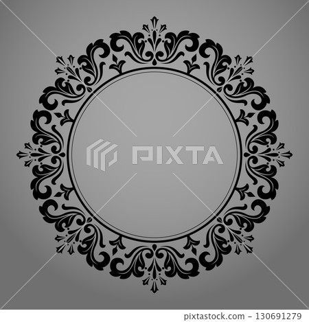 Decorative frame Elegant vector element for design in Eastern style, place for text. Floral black and gray border. Lace illustration for invitations and greeting cards 130691279