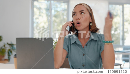 Stress, phone call and business woman in office angry for crm conflict, anxiety or fight while working on laptop. Smartphone, fail and lady manager frustrated by phishing, 404 or spam scammer crisis Stress, phone call and business woman in office angry for crm conflict, anxiety or fight while working on laptop. Smartphone, fail and lady manager frustrated by phishing, 404 or spam scammer crisis 130691310