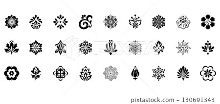 Flower icons set. Isolated elements for design. Vector graphics. Flower icons set. Isolated elements for design. Vector graphics. 130691343