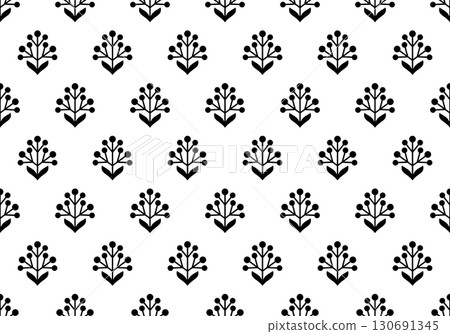 Flower geometric pattern. Seamless vector background. White and black ornament. Ornament for fabric, wallpaper, packaging. Decorative print. 130691345