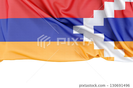 Flag of Nagorno-Karabakh isolated on white background with copy space below. 3D rendering Flag of Nagorno-Karabakh isolated on white background with copy space below. 3D rendering 130691496