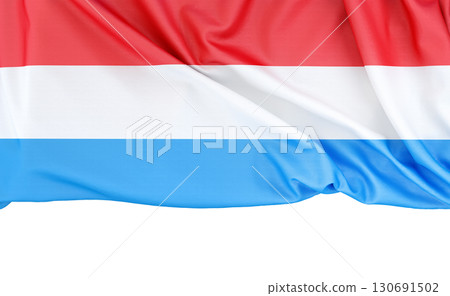 Waving flag of Luxembourg isolated on plain white background with copy space below, perfect for presentations. 3D Rendering Waving flag of Luxembourg isolated on plain white background with copy space below, perfect for presentations. 3D Rendering 130691502