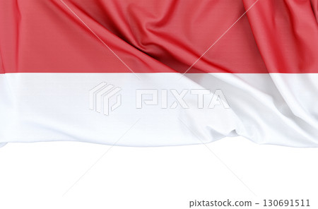 Waving flag of Indonesia isolated on plain white background with copy space below, perfect for presentations. 3D Rendering 130691511
