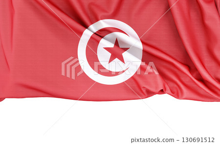 Flag of Tunisia isolated on white background with copy space below. 3D rendering 130691512