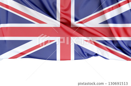 Flag of United Kingdom isolated on white background with copy space below. 3D rendering Flag of United Kingdom isolated on white background with copy space below. 3D rendering 130691513