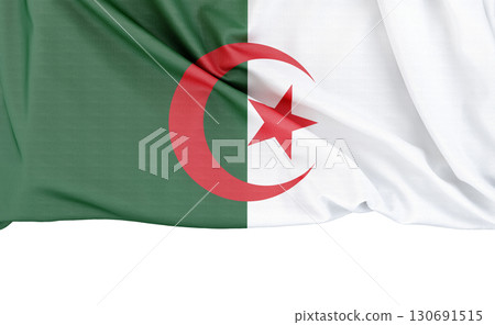 Flag of Algeria isolated on white background with copy space below. 3D rendering 130691515