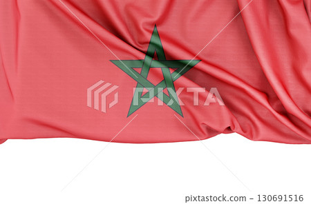 Flag of Morocco isolated on plain white background with copy space below, perfect for presentations. 3D Rendering 130691516