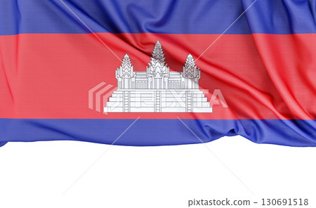 Flag of Cambodia isolated on white background with copy space below. 3D rendering 130691518