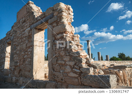 Ancient ruins of the sanctuary of Apollo Hylates in Cyprus showing stone walls and columns. Limassol District Ancient ruins of the sanctuary of Apollo Hylates in Cyprus showing stone walls and columns. Limassol District 130691747