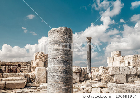 Ancient columns standing among ruins of Kourion city. Episkopi, Limassol District, Cyprus 130691914