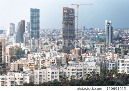 Construction site with crane building modern skyscraper in Limassol city Cyprus Construction site with crane building modern skyscraper in Limassol city Cyprus 130691915