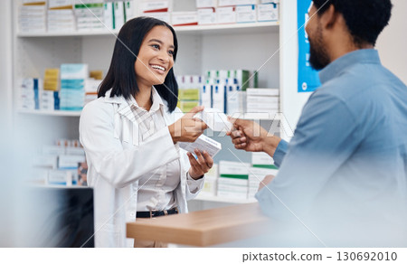 Pharmacy product, customer and happy woman help man with pills choice, supplements decision or medicine shopping. Hospital retail shop, drugs store client or pharmacist for medical healthcare support Pharmacy product, customer and happy woman help man with pills choice, supplements decision or medicine shopping. Hospital retail shop, drugs store client or pharmacist for medical healthcare support 130692010