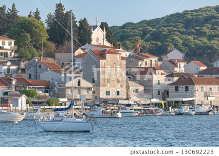 Sailboat floating in the harbor of Rogoznica, Croatia Sailboat floating in the harbor of Rogoznica, Croatia 130692223