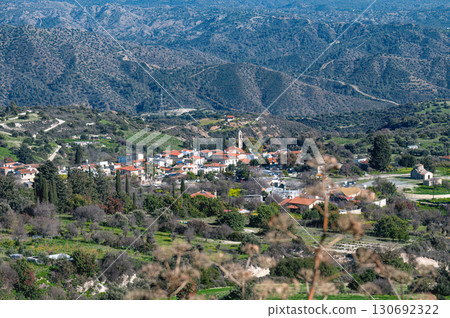 Kato Lefkara village in Cyprus surrounded by hills and mountains. Larnaca District, Cyprus Kato Lefkara village in Cyprus surrounded by hills and mountains. Larnaca District, Cyprus 130692322