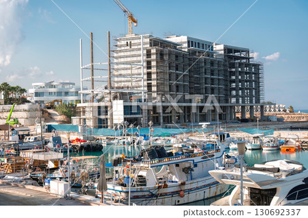 Construction site of Paralimni Marina rising near the old fishing port. Famagusta District, Cyprus Construction site of Paralimni Marina rising near the old fishing port. Famagusta District, Cyprus 130692337