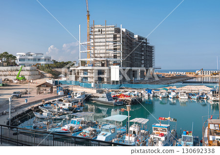 Construction site of Paralimni Marina rising near the old fishing port. Famagusta District, Cyprus 130692338