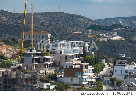 Building new modern houses on a hillside in Limassol, Cyprus 130692341