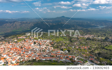 Pano Lefkara in Cyprus showing traditional architecture and surrounding landscape Pano Lefkara in Cyprus showing traditional architecture and surrounding landscape 130692403