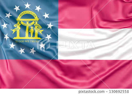 Ruffled flag of Georgia (U.S. State). 3D Rendering Ruffled flag of Georgia (U.S. State). 3D Rendering 130692558