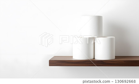 儲物架上擺放著三卷衛生紙的圖片 130692668