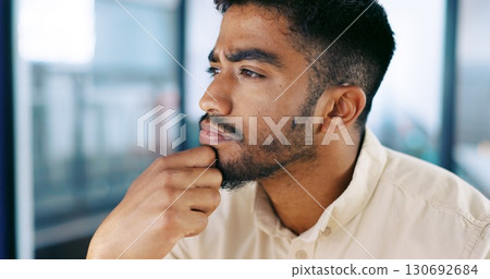 Thinking, business and man with ideas, workplace and reading with planning, decision and feedback. Person, employee and consultant in a workplace, report and proposal with doubt, confused and choice Thinking, business and man with ideas, workplace and reading with planning, decision and feedback. Person, employee and consultant in a workplace, report and proposal with doubt, confused and choice 130692684