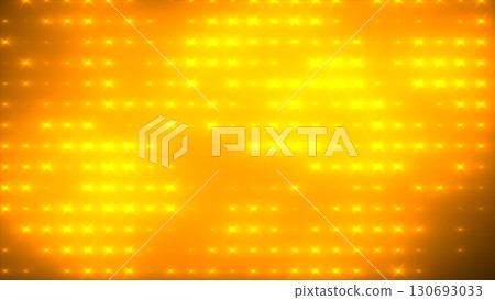 Abstract glowing yellow and orange disco light wall with bright illuminated square pattern 130693033