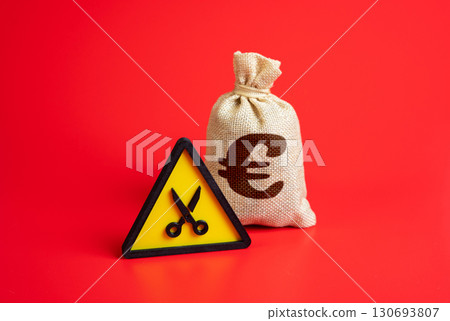 Euro money bag with reduced budget. Symbol of austerity, fiscal tightening, and saving programs. Suitable for government policy, debt management, and EU economy. Euro money bag with reduced budget. Symbol of austerity, fiscal tightening, and saving programs. Suitable for government policy, debt management, and EU economy. 130693807