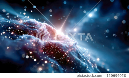 Cosmic scene of glowing nebula and bright starlight in deep space 130694058