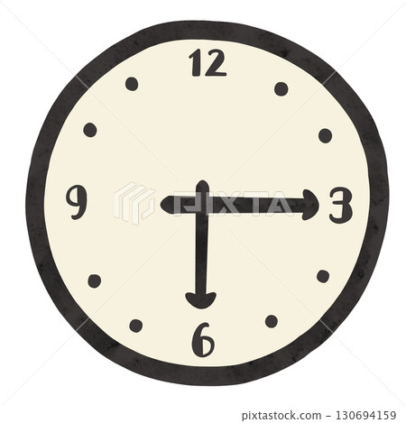 Simple clock 6:15 watercolor hand-drawn illustration Simple clock 6:15 watercolor hand-drawn illustration 130694159